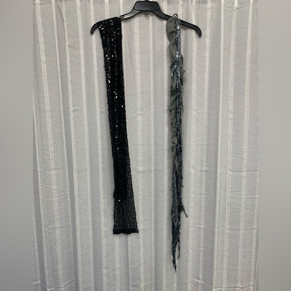 Set of 2 Sequin Mesh Crochet Scarfs Wraps Fringe Y2K - Picture 4 of 6